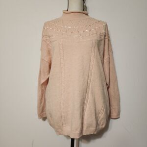Vintage Diane Marco Petal Pink Beaded Embroidered Sweater Angora Blend Knit SzXL